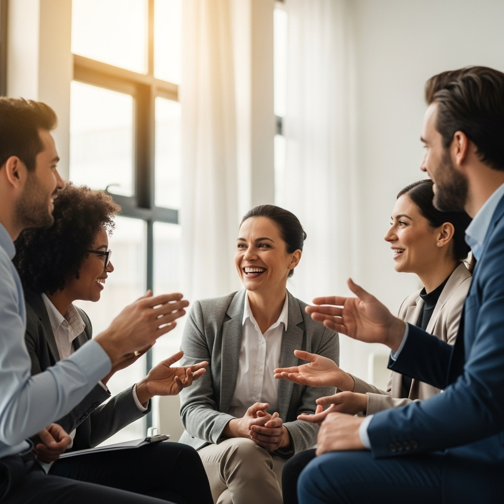 Personas en un evento de comunidad sonriendo
